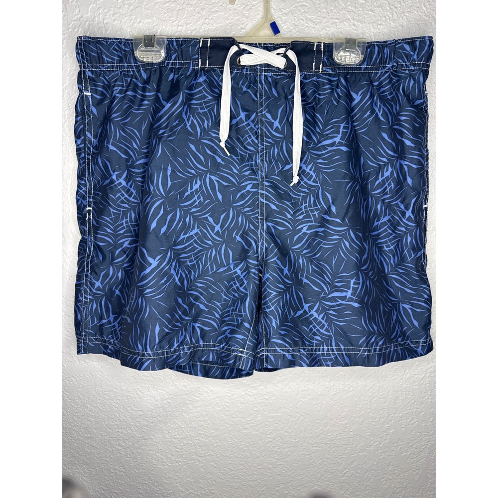 Swim Trunks Mens Small Blue Palm Leaf Pattern FAIR